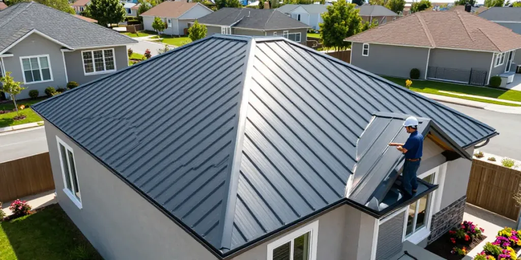 Stylish home with a standing seam metal roof, highlighting durability and modern design.