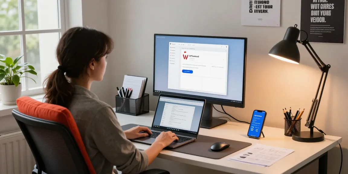 WPS Download interface in a modern home office workspace, showcasing productivity.