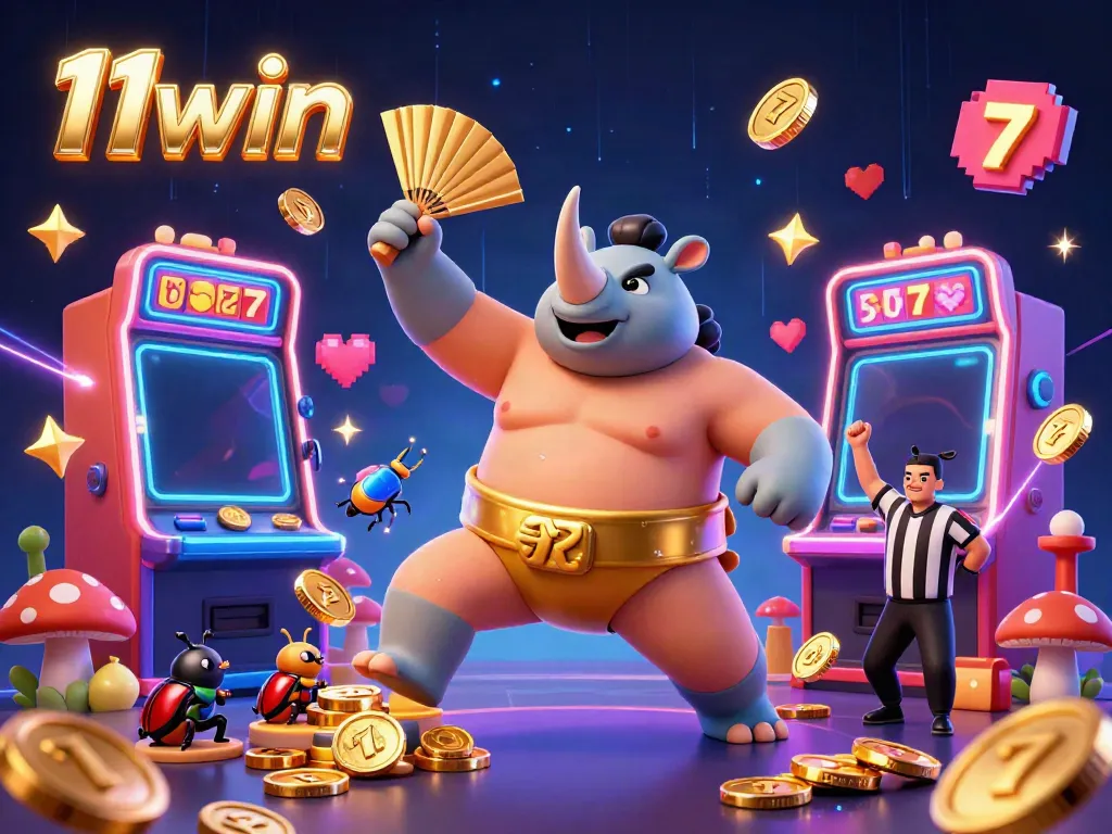 Experience exciting gaming moments with 11win as a beetle champion sends coins flying in a vibrant casino scene.